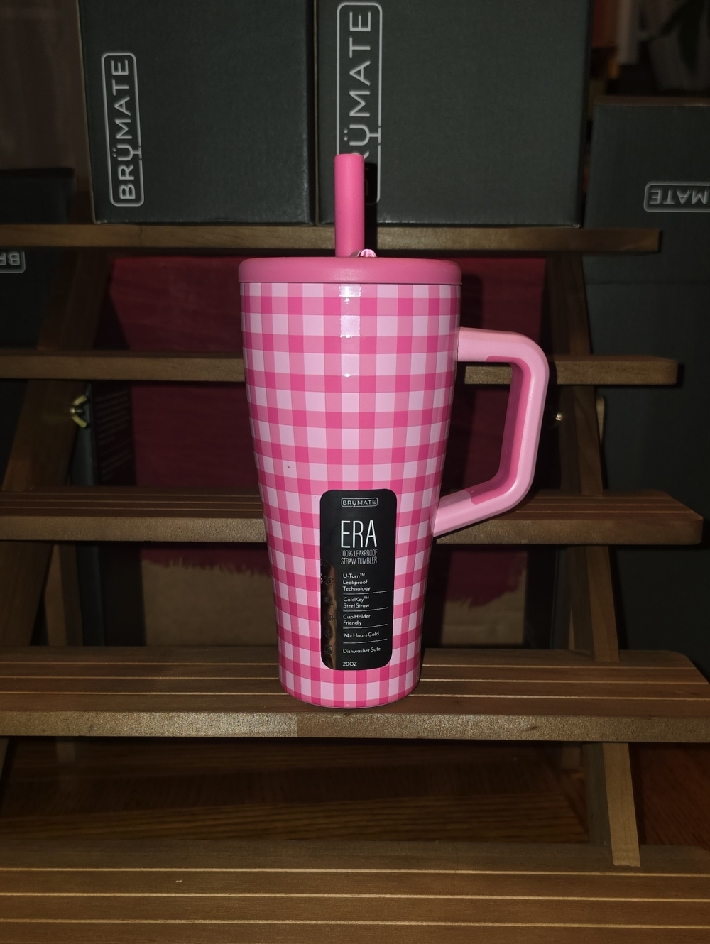 BrüMate ERA 20oz Madi Nelson Pink Gingham Travel Mug with Handle